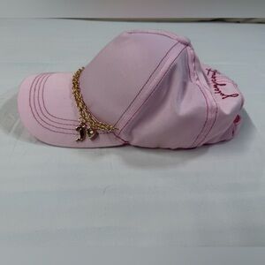 Juicy Couture Light Pink Baseball Hat with Gold Chain and Heart Charms Detail